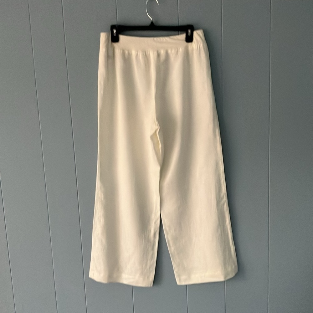 White Linen Jones NewYork High Waist Wide Leg Pants Pull-on Lightweight Beach